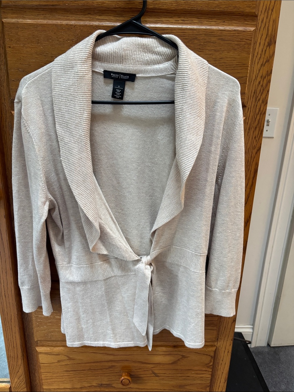 White House Black Market Cream Tie-Front Shawl Collar Cardigan
